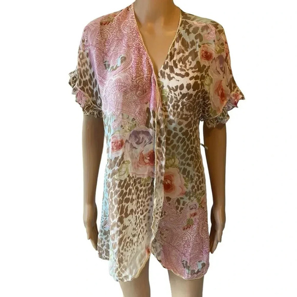 In Bloom by Jonquil Silky Robe Sz S Floral Print Ruffle Sleeve Fairy Cottagecore - Picture 1 of 9